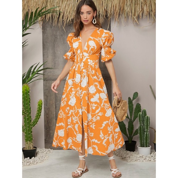 SHEIN Gathered Sleeve Button Front Floral Dress - Picture 4 of 11